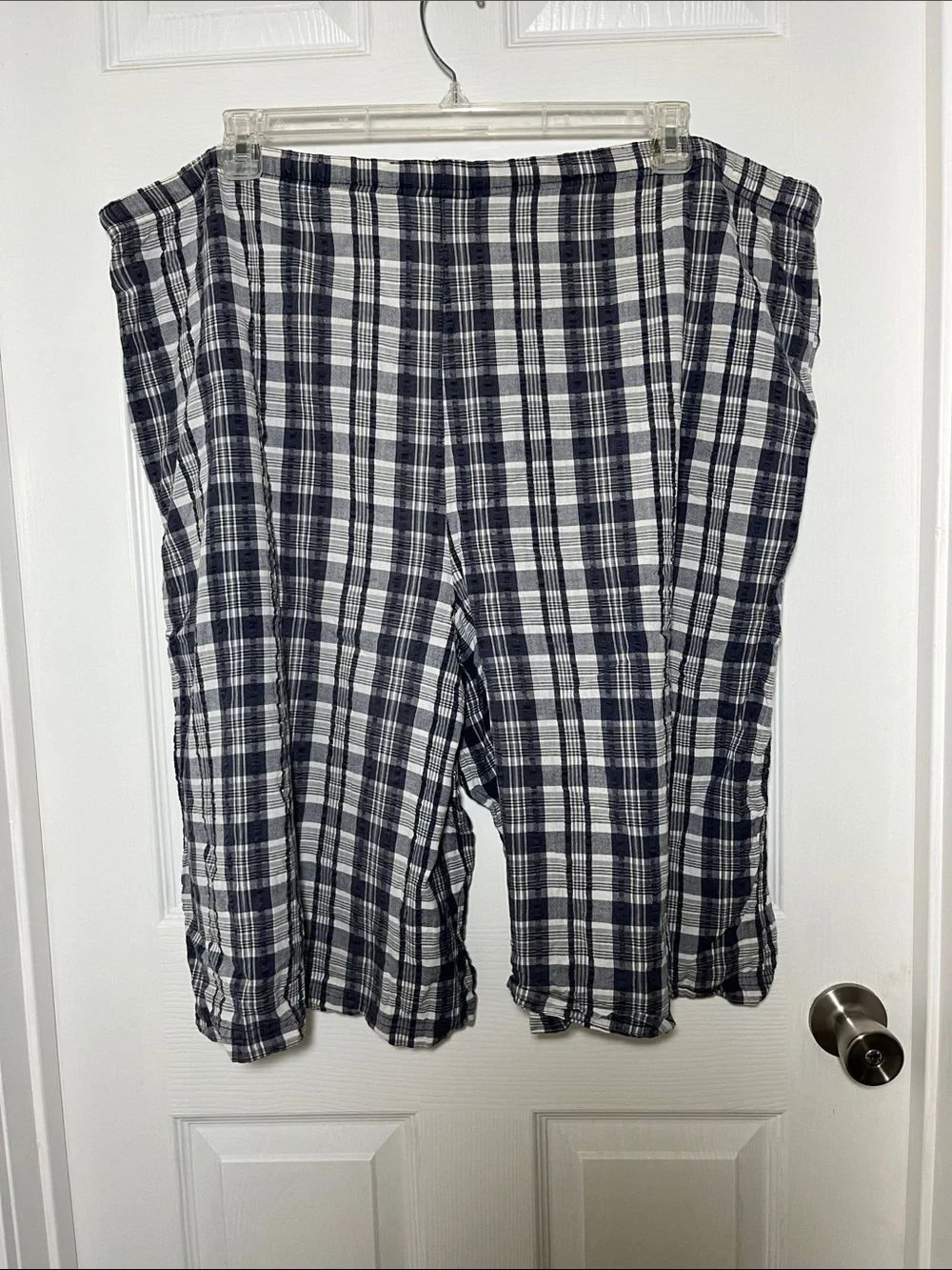 Blair 100% Cotton Charcoal and White Plaid Women’s Wide Leg Drawstring Shorts